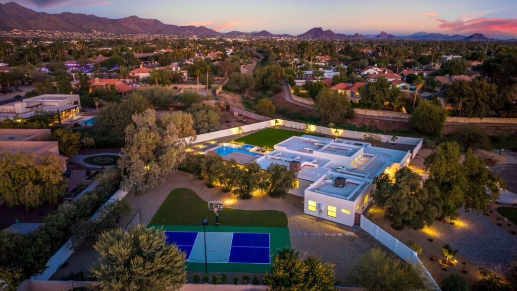 Sunset real estate videography shot capturing a Phoenix, AZ estate with mountain backdrops